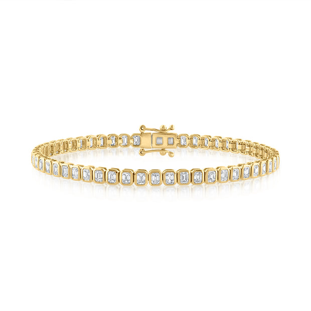 14K Yellow Gold Bezel-Set 4.18ct Emerald Cut Diamond Tennis Bracelet. Bichsel Jewelry in Sedalia, MO. Shop diamond styles online or in-store today! 