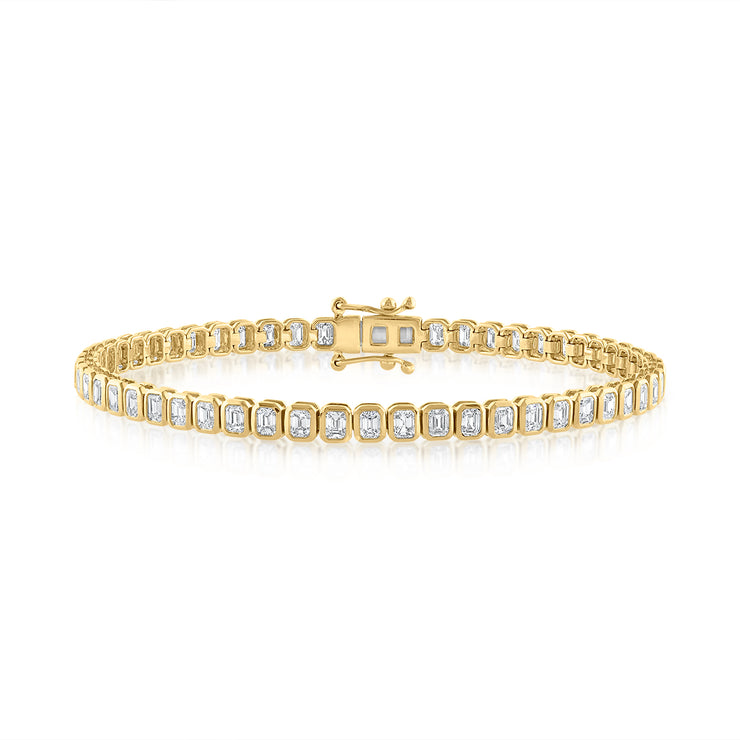 14K Yellow Gold Bezel-Set 4.18ct Emerald Cut Diamond Tennis Bracelet. Bichsel Jewelry in Sedalia, MO. Shop diamond styles online or in-store today! 