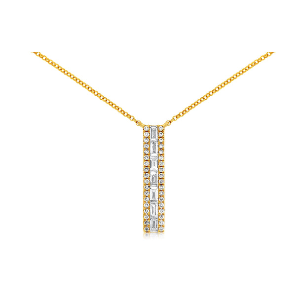14K Yellow Gold Bar Necklace with 0.15ct Round & 0.28ct Baguette Diamonds. Bichsel Jewelry in Sedalia, MO. Shop styles online or in-store today!