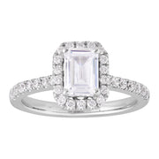 14K White Gold Emerald Cut Lab Grown Diamond Engagement Ring with Halo