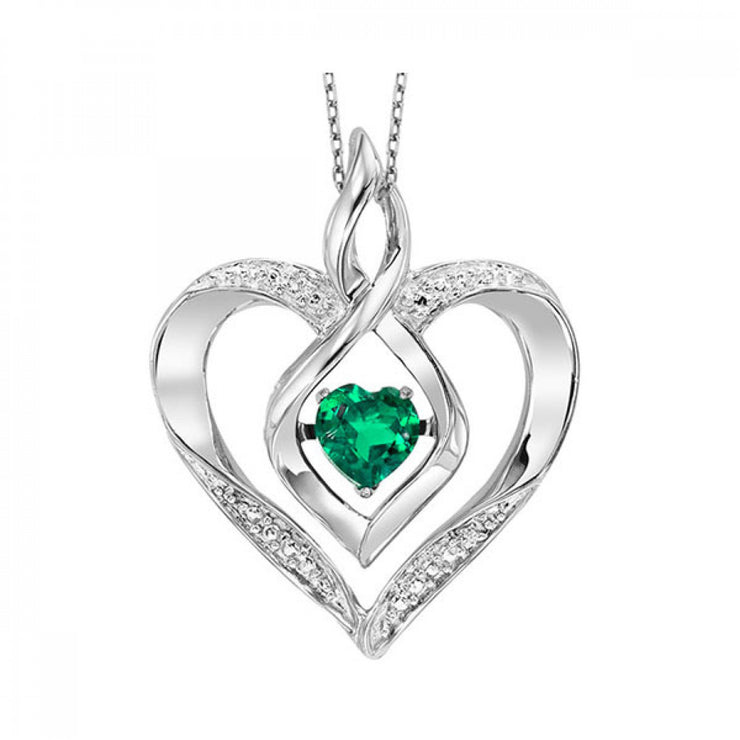 Sterling Silver 'Rhythm of Love' Heart Shape 0.25ct Created Emerald Necklace with Natural Diamond Accents. Bichsel Jewelry in Sedalia, MO. Shop styles online or in-store today!
