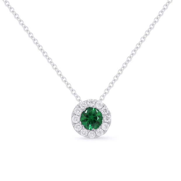 14K White Gold Round Emerald Necklace with Diamond Halo. Bichsel Jewelry in Sedalia, MO. Shop gemstone styles online or in-store today!
