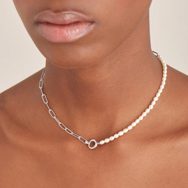 Ania Haie Silver Pearl Chunky Link Necklace