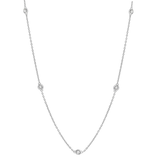 14K White Gold 0.50ct Round Bezel Set Diamond Station Necklace. Bichsel Jewelry in Sedalia, MO. Shop diamond styles online or in-store today!