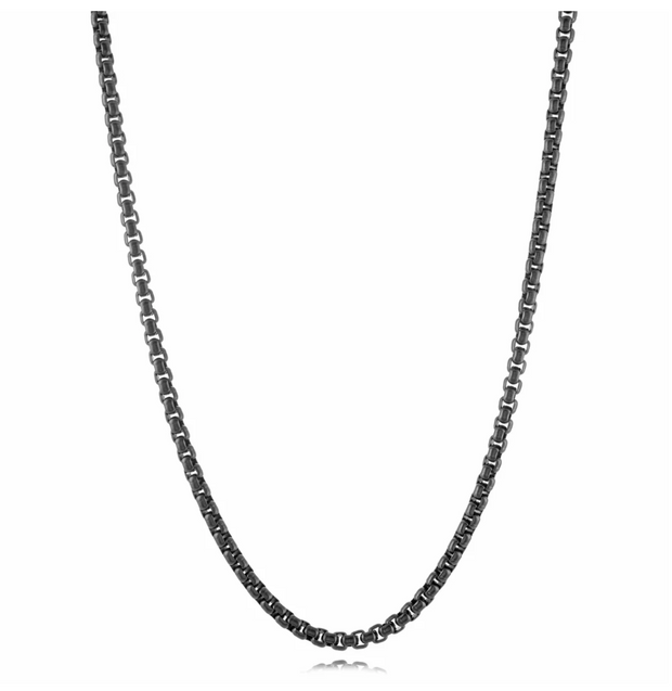 3.5mm Premium 316L Grade Stainless Steel Polished Round Box Chain with Black Ion Plating, 24 in. Men's Jewelry in Sedalia, MO. Shop chain styles online or in-store today!