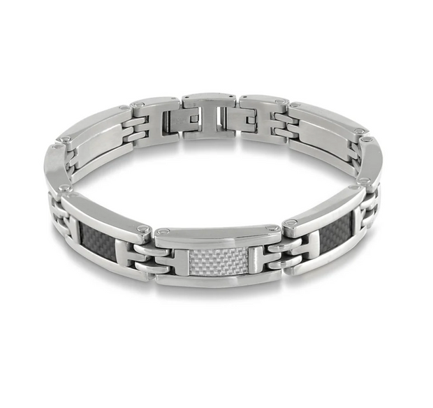 Premium 316L Grade Stainless Steel and Carbon Fiber Link Bracelet, 8" + 0.5". Men's Jewelry in Sedalia, MO. Shop styles online or in-store today!