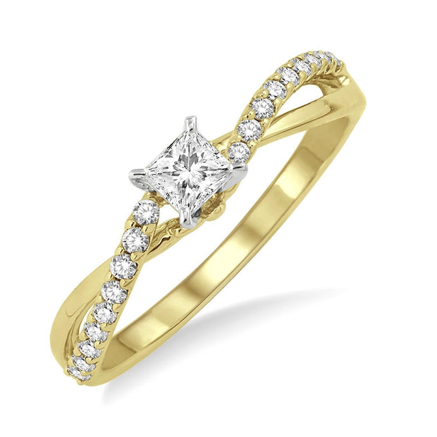 14K Yellow Gold 0.25ct Princess Cut Diamond Engagement Ring with 0.20ct Twist Diamond Accent Band. Bichsel Jewelry in Sedalia, MO. Shop ring styles online or in-store today!