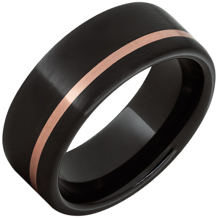 Black Ceramic Pipe Cut Band with a 14K Rose Gold Inlay