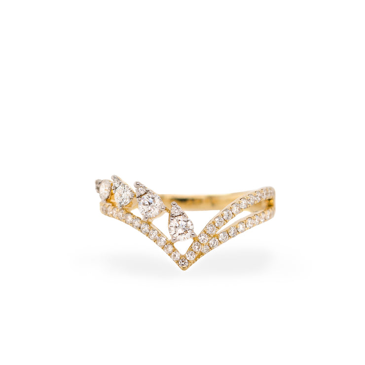 Illusion Pear V-Shape Diamond Ring in 14K Yellow Gold. Located in Sedalia, MO. Shop online or visit our store to find the perfect style today.