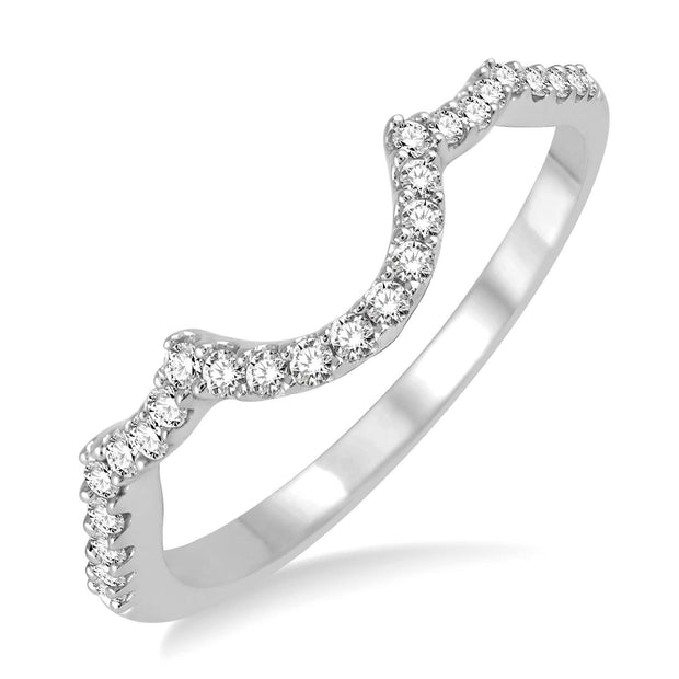 14K White Gold Curved Round Diamond Band