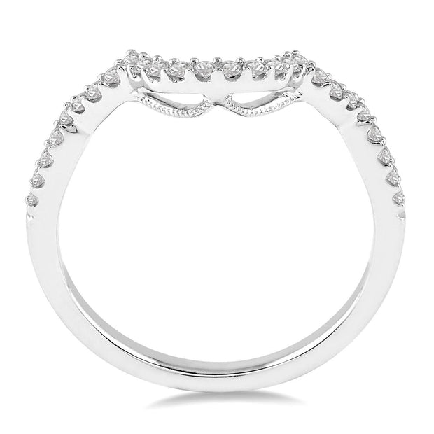 14K White Gold Curved Round Diamond Band