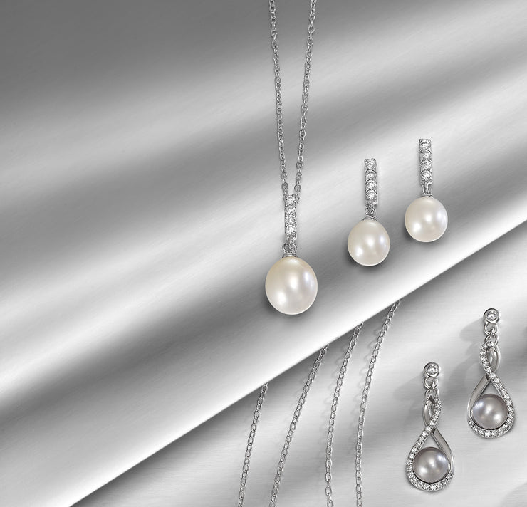 Diamond-Accented Silver Pearl Drop Dangle Pendant. Bichsel Jewelry in Sedalia, MO. Shop pearl styles online or in-store today!