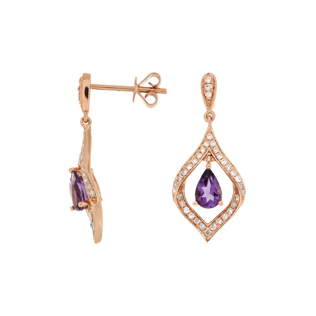 14K Rose Gold Pear Shape Amethyst & Diamond Dangle Earrings. Bichsel Jewelry in Sedalia, MO. Shop gemstone earrings online or in-store today! 