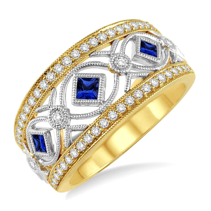 Two-Tone 14K White & Yellow Gold Sapphire & Diamond Band