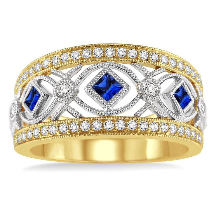 Two-Tone 14K White & Yellow Gold Sapphire & Diamond Band