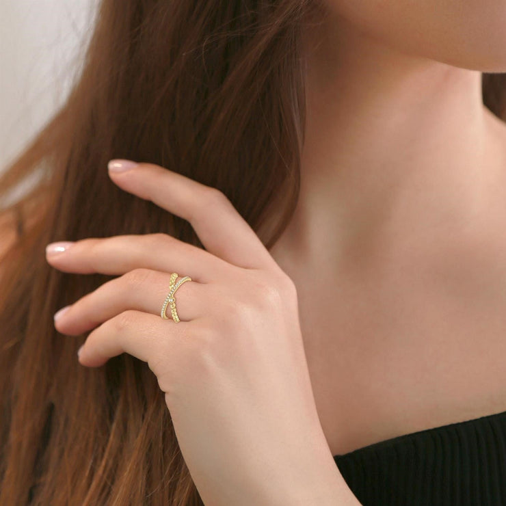 10K Yellow Gold Crisscross Diamond Ring