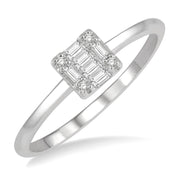 14K White Gold Round & Baguette Fusion Diamond Stackable Ring