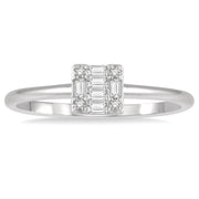 14K White Gold Round & Baguette Fusion Diamond Stackable Ring