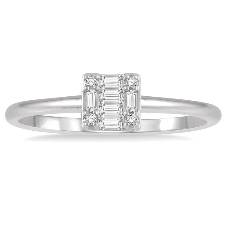 14K White Gold Round & Baguette Fusion Diamond Stackable Ring