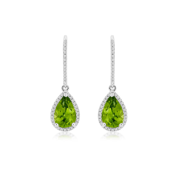 14K White Gold 3ct Pear Shape Peridot & Diamond Drop Earrings. Bichsel Jewelry in Sedalia, MO. Shop gemstone earrings online or in-store today! 