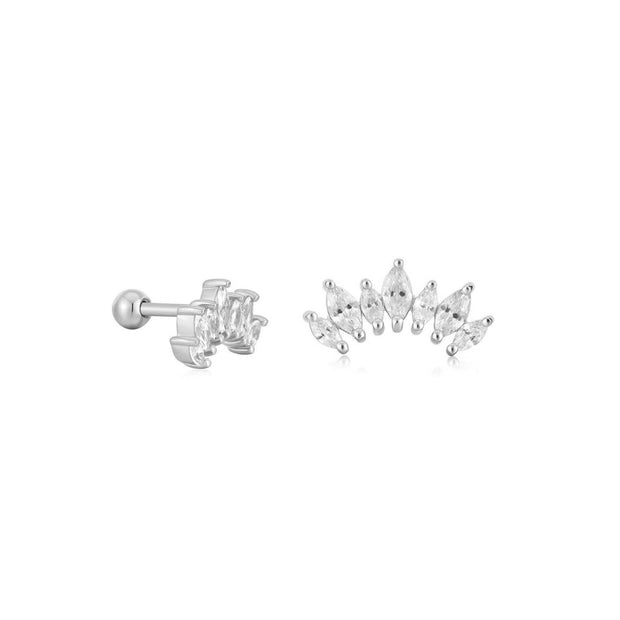 Ania Haie Silver Sparkle Marquise Climber Barbell Stud Earrings. 925 sterling silver with Cubic Zirconia stones. Bichsel Jewelry in Sedalia, MO. Shop online or in-store today!