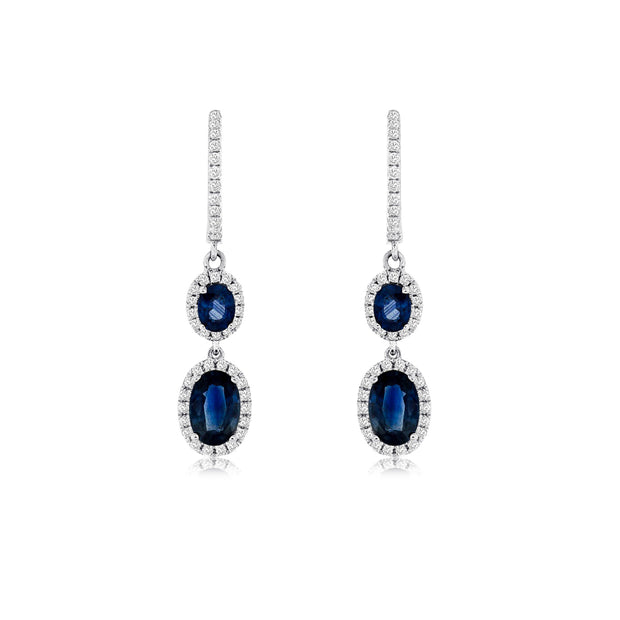 14K White Gold Hoop Earrings with 1.76ct Sapphire & 0.30ct Diamond Dangles. Bichsel Jewelry in Sedalia, MO. Shop gemstone earrings online or in-store today!  