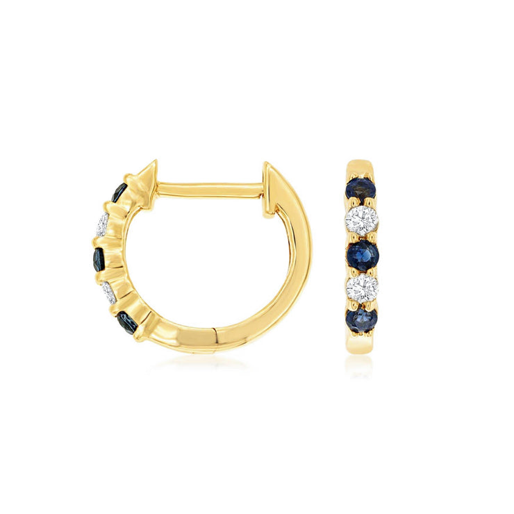 14K Yellow Gold Alternating Round Blue Sapphire & Diamond Hoops. Bichsel Jewelry in Sedalia, MO. Shop gemstone & diamond earrings online or in-store today! 