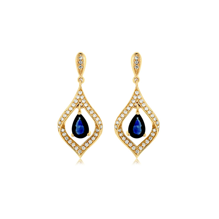 14K Yellow Gold Pear Shape Sapphire & Diamond Dangle Earrings. Bichsel Jewelry in Sedalia, MO. Shop gemstone earrings online or in-store today! 