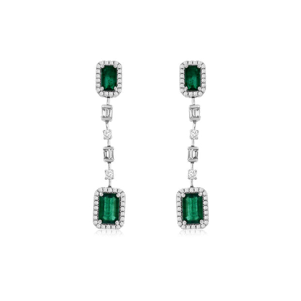 14K White Gold 1.95ct Emerald & 0.32ct Diamond Drop Dangle Earrings. Bichsel Jewelry in Sedalia, MO. Shop gemstone earrings online or in-store today!