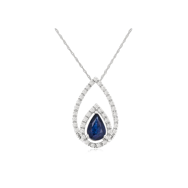 14K White Gold 0.53ct Pear Shape Blue Sapphire & Diamond Necklace. Bichsel Jewelry in Sedalia, MO. Shop online or in-store to find the perfect style! 