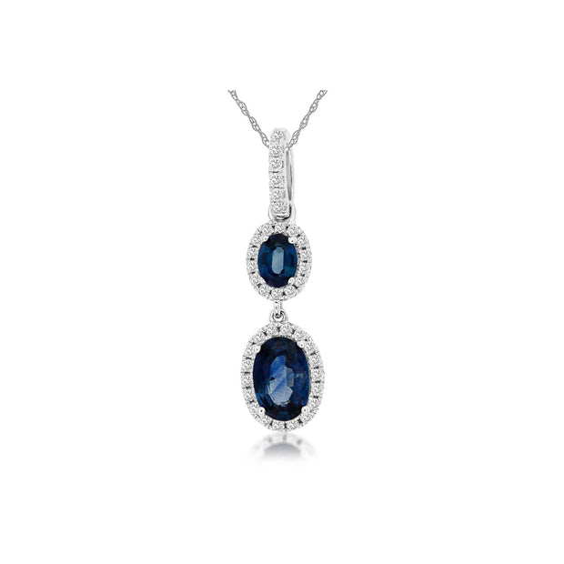 14K White Gold Necklace with 0.93ct Oval Blue Sapphire & Diamond Dangles. Bichsel Jewelry in Sedalia, MO. Shop gemstone styles online or in-store today!  