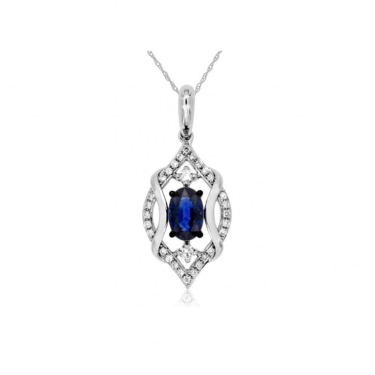 14K White Gold Vintage-Inspired Blue 0.58ct Oval Sapphire & Diamond Necklace. Bichsel Jewelry in Sedalia, MO. Shop styles online or in-store today! 