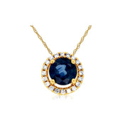 14K Yellow Gold 0.55ct Round Blue Sapphire Necklace with Diamond Halo. Bichsel Jewelry in Sedalia, MO. Shop gemstone styles online or in-store today! 