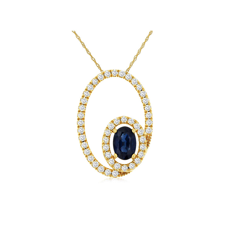 14K Yellow Gold 0.55ct Blue Sapphire Necklace with Diamond Halo. Bichsel Jewelry in Sedalia, MO. Shop gemstone styles online or in-store today! 