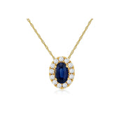 14K Yellow Gold Dainty 0.28ct Oval Blue Sapphire Necklace with Diamond Halo. Bichsel Jewelry in Sedalia, MO. Shop gemstone styles online or in-store today! 