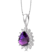 Pear Shape Amethyst Pendant with Diamond Halo