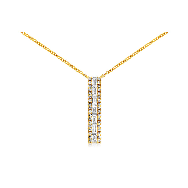 14K Yellow Gold Bar Necklace with 0.15ct Round & 0.28ct Baguette Diamonds. Bichsel Jewelry in Sedalia, MO. Shop styles online or in-store today!