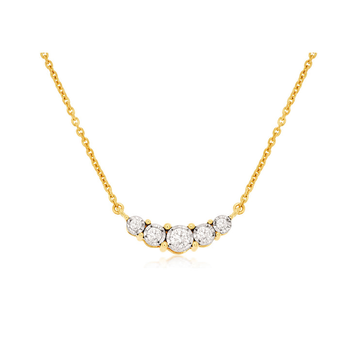 14K Yellow Gold 0.20ct Curved Necklace with 5 Round Diamonds. Bichsel Jewelry in Sedalia, MO. Shop pendant styles online or in-store today!