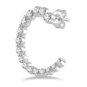 14K White Gold Graduated Diamond Open Hoop Earrings