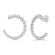 14K White Gold Graduated Diamond Open Hoop Earrings