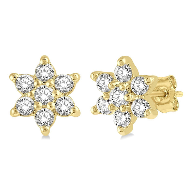 Gold Petite Flower Diamond Studs