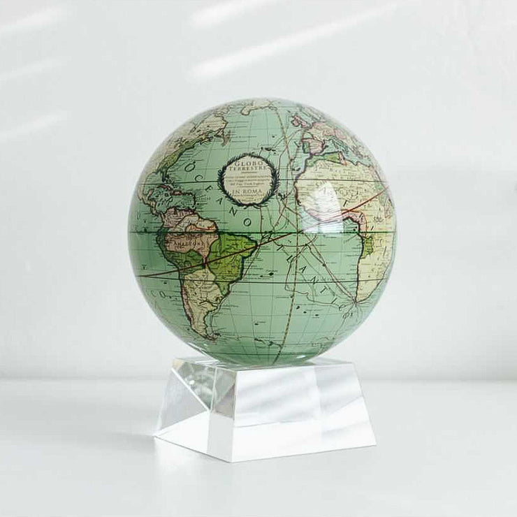 6" Antique Terrestrial Green MOVA Globe with Acrylic Base. 1790 World Map. Powered by Solar Ambient Light & Magnets. No cords or batteries needed. Shop online or in-store today! Bichsel Jewelry | Sedalia, MO