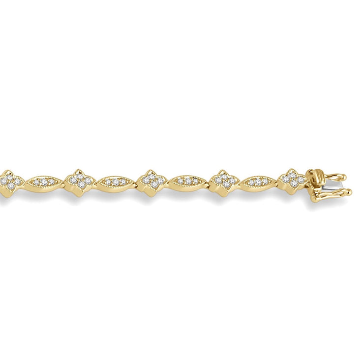 Yellow Gold Marquise & Floral Link Diamond Bracelet