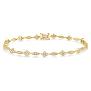 Yellow Gold Marquise & Floral Link Diamond Bracelet