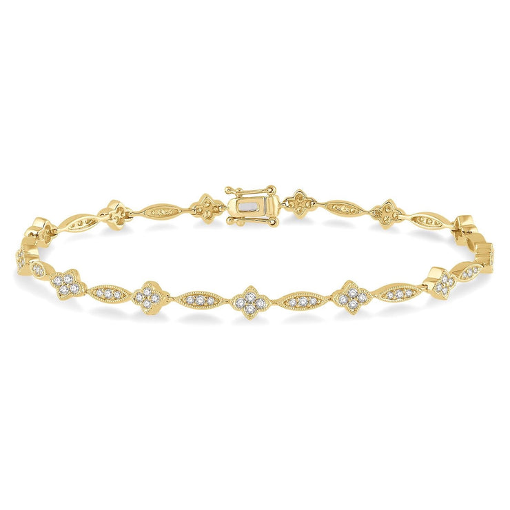 Yellow Gold Marquise & Floral Link Diamond Bracelet