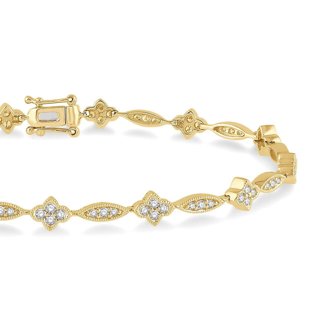 Yellow Gold Marquise & Floral Link Diamond Bracelet