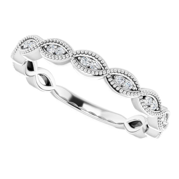 14K White Gold Marquise-Shape 0.13ct Round Diamond Twist Band. Bichsel Jewelry in Sedalia, MO. Shop diamond rings and wedding bands online or in-store today!