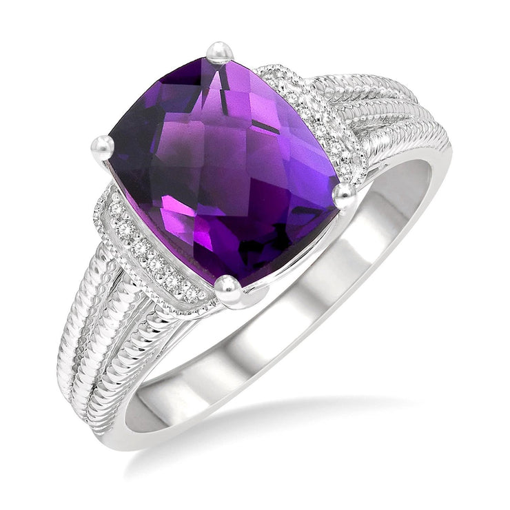 Sterling Silver Amethyst Ring with Diamond Accents