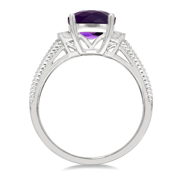 Silver Amethyst Ring with Diamond Accents