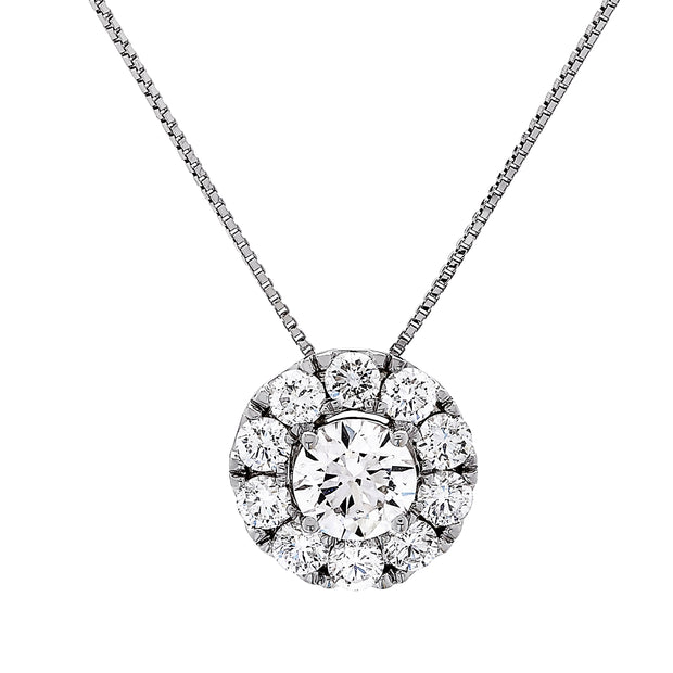 14K White Gold Round Halo-Style Lab Grown Diamond Pendant
